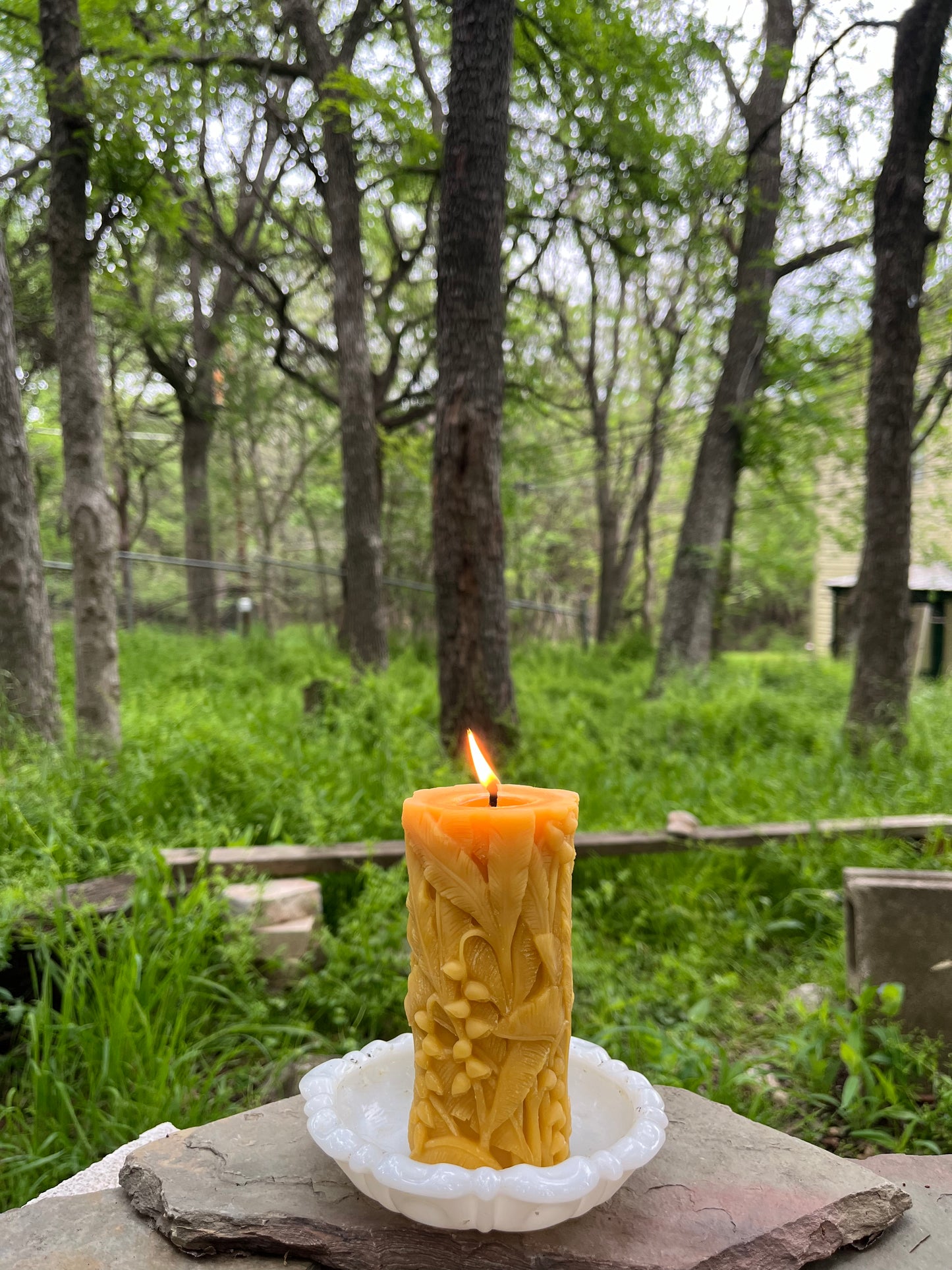 Lily of the Valley- Carved Botanical - 100% Beeswax Candle