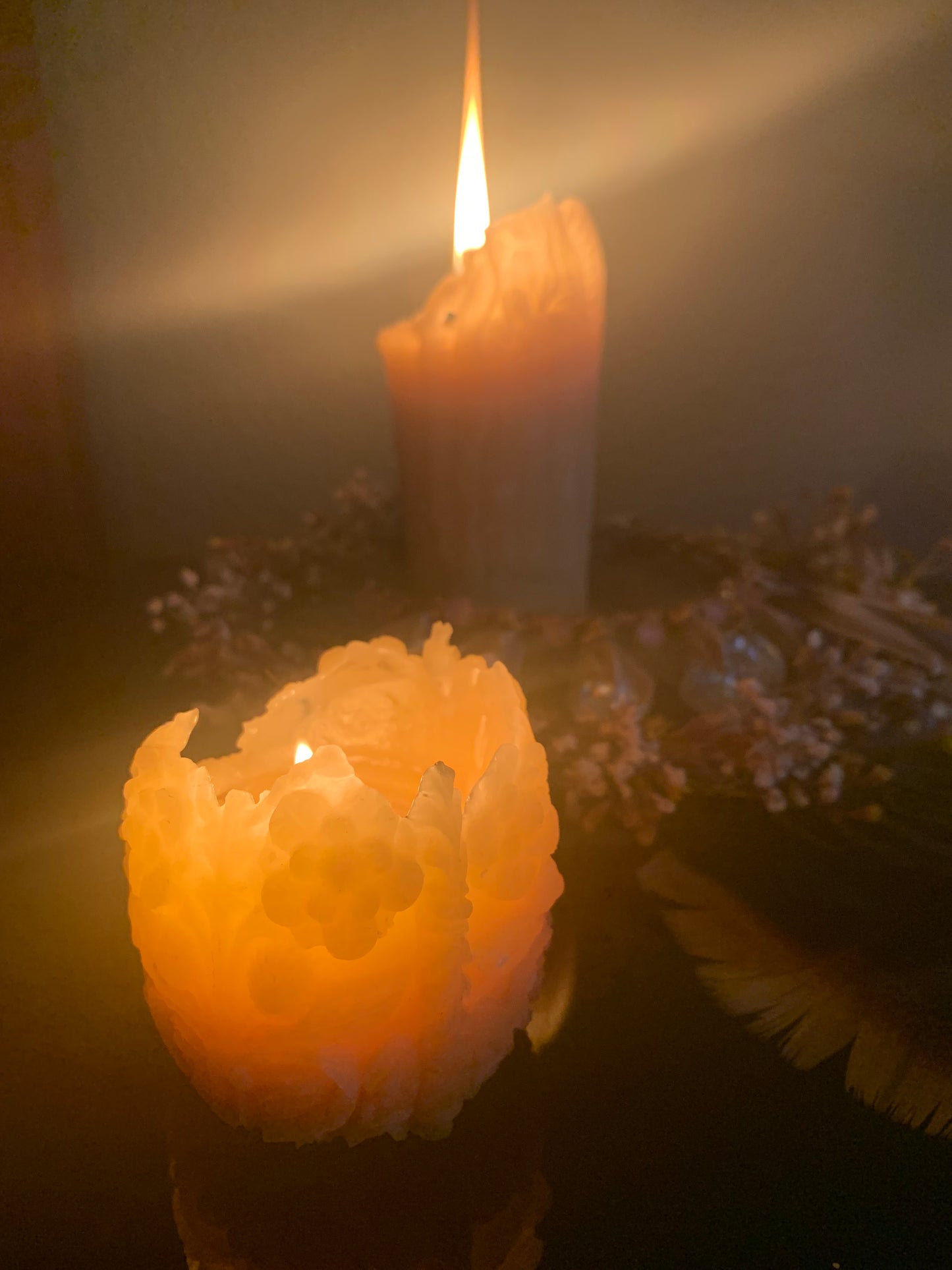 Botanical Carved Egg Candle - 100% Beeswax