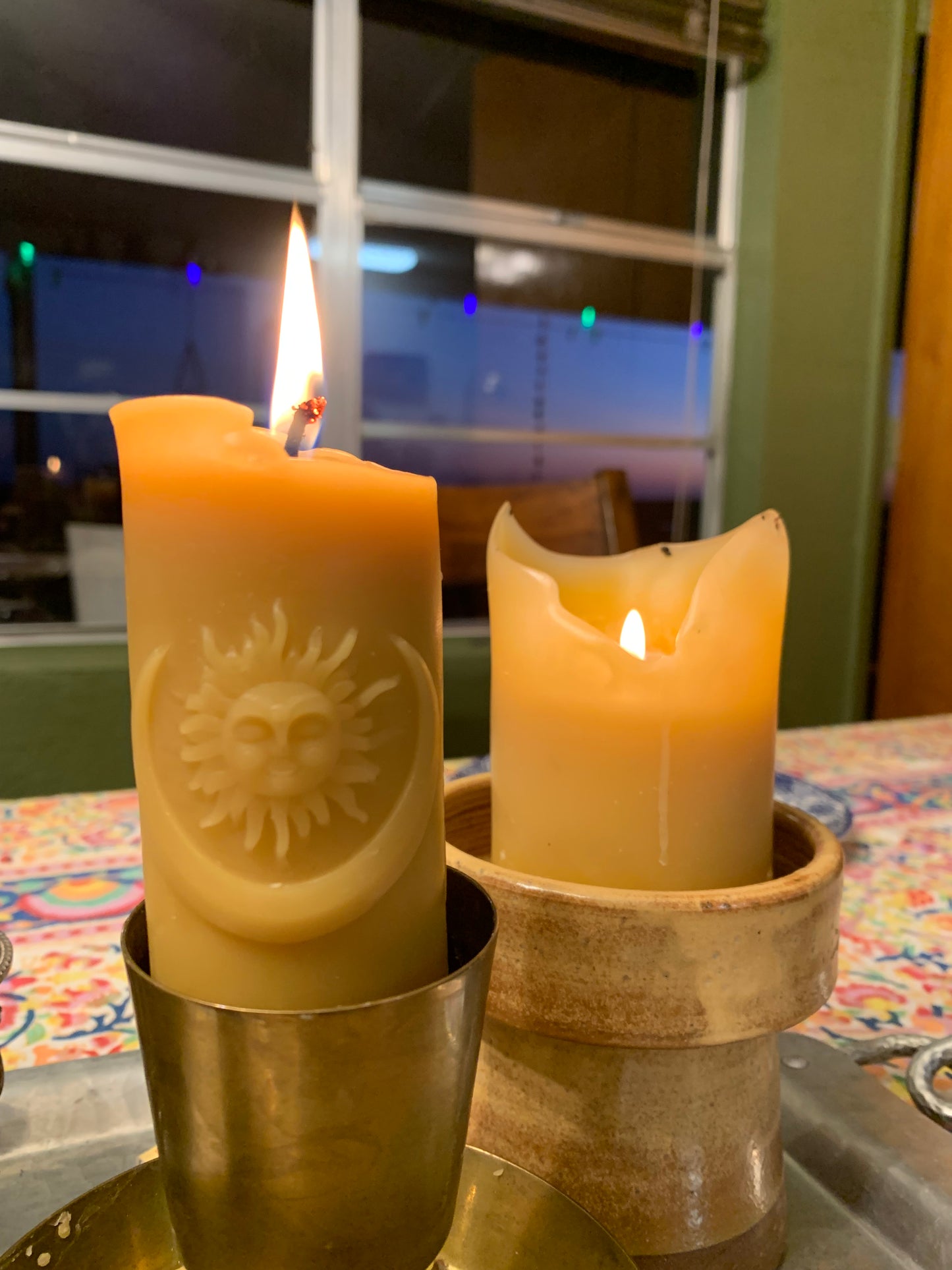 Sun and Moon Pillar - 100% Beeswax Candle